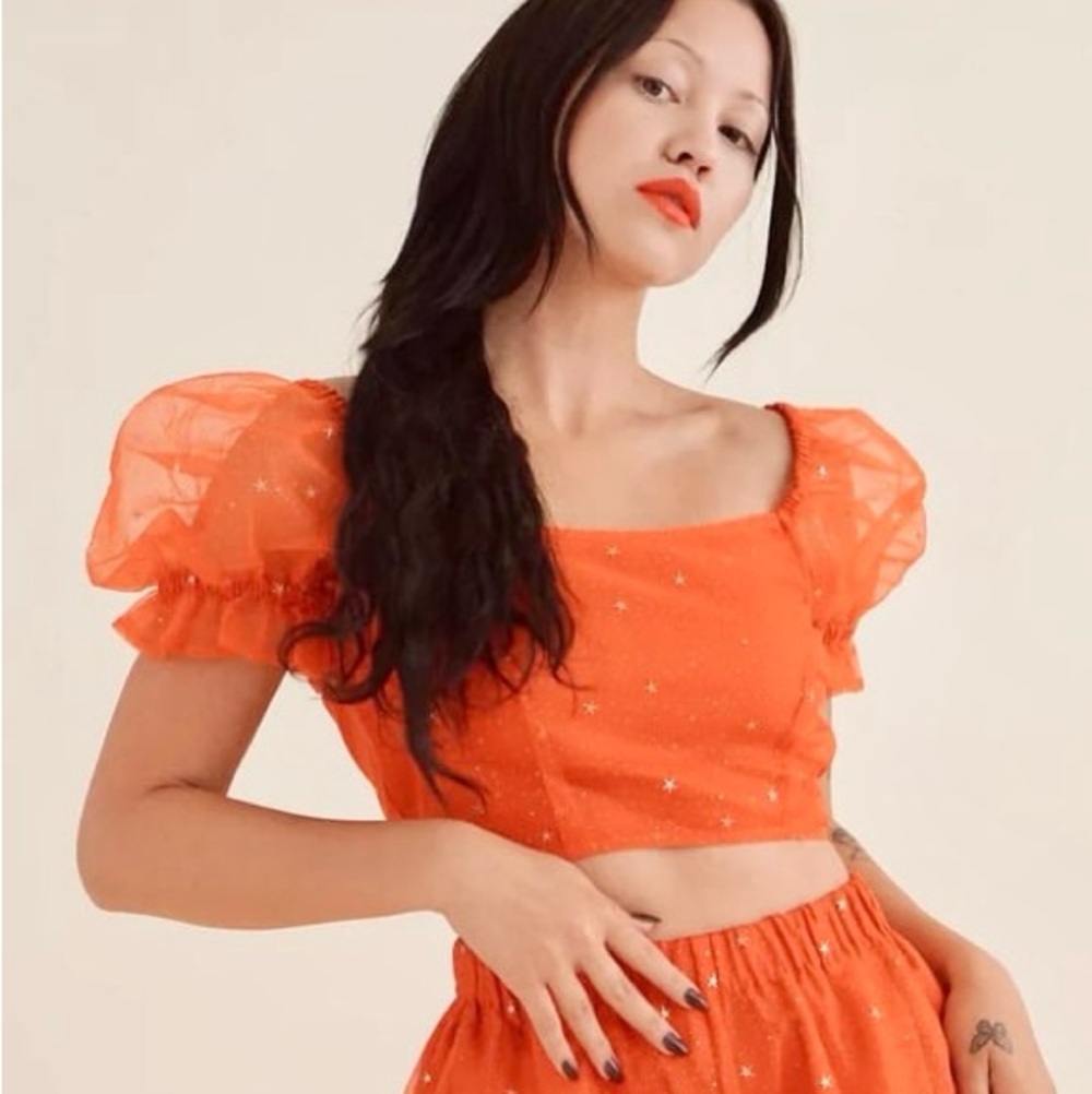 Samantha Pleet Stratosphere Blouse Sunrise Celestial Puffy Sleeve Sheer Top